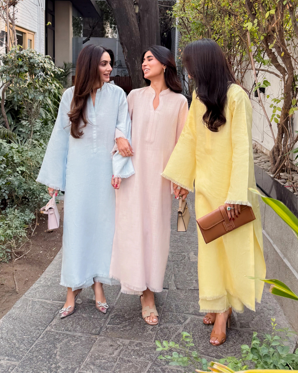 Baby Blue Linen Fringe Set